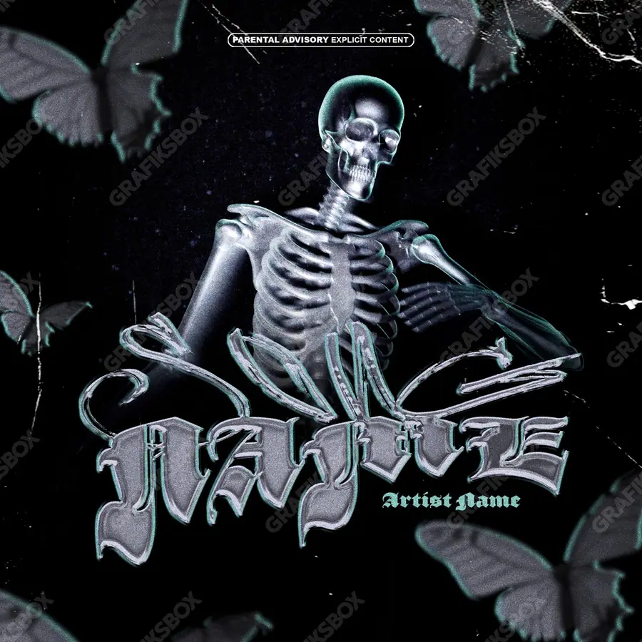 Portada de álbum prediseñada «Mr. Bones» — una escena sombría que mantiene la tensión, en una gama en blanco y negro