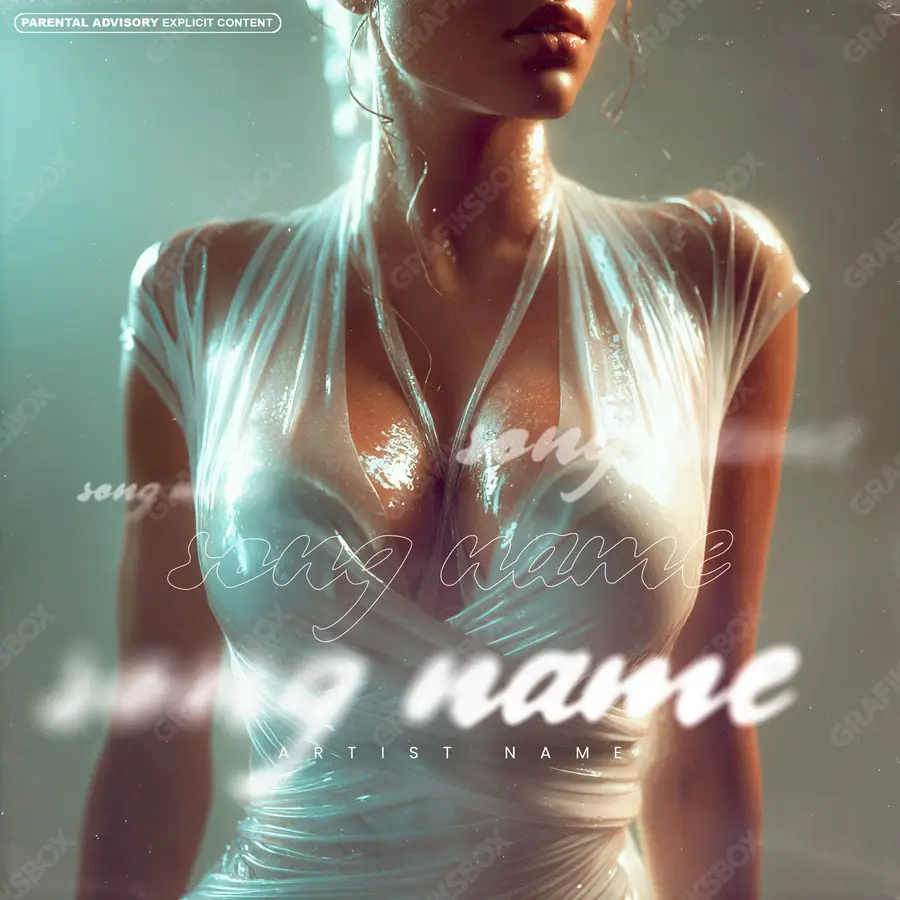 Premade album cover “Wet Skin” — a portrait frame with a clean composition in deep red tones