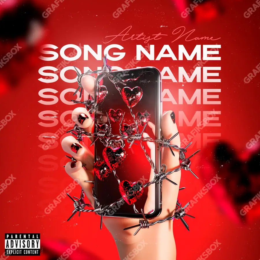 Premade album cover “Love Net” — a scene about closeness and feeling in deep red tones