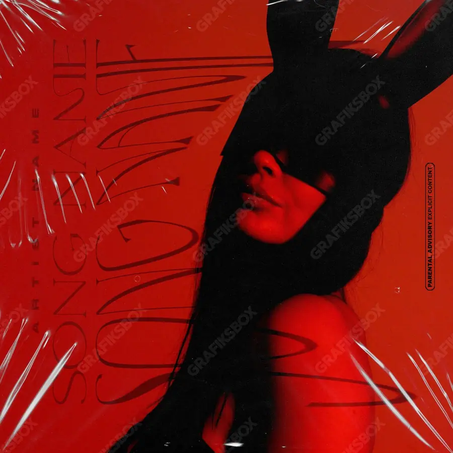 Premade album cover “Playboy” — an original visual idea with no close match in the catalogue in a red palette
