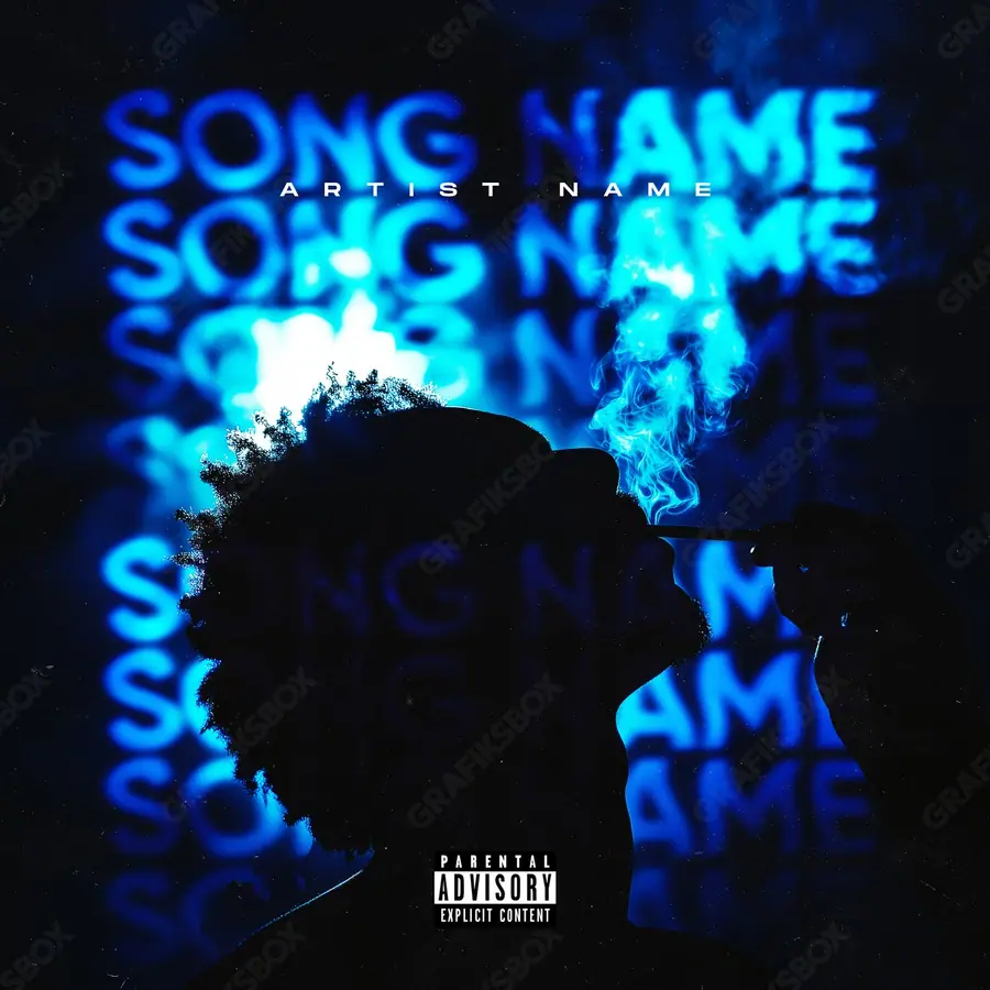 Premade album cover “Blu Smoke” — a hot frame: sparks, heat, smoke in a blue palette