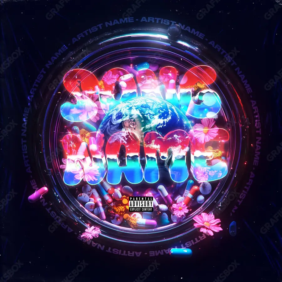 Premade album cover “Flowers Drugs” — flowers in frame and a soft colour range in cool blue tones