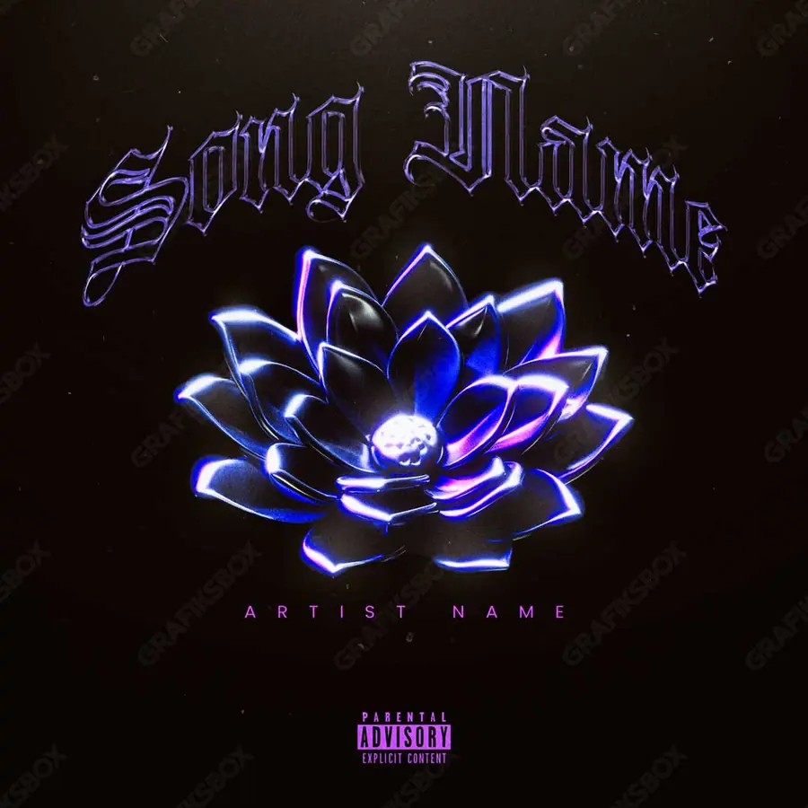 Premade album cover “Chrome Flower” — flowers in frame and a soft colour range in cool blue tones