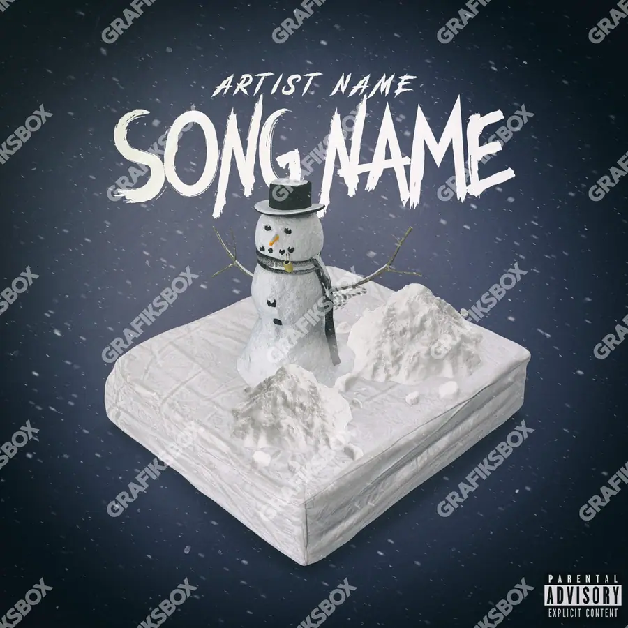 Premade album cover “Snowman” — an original visual idea with no close match in the catalogue in a black and white palette