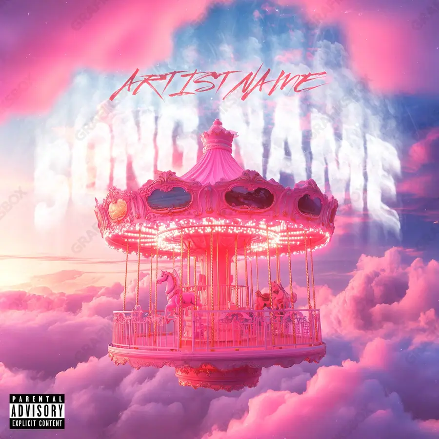 Portada de álbum prediseñada «The Carousel» — una idea visual original sin equivalente cercano en el catálogo, en tonos rojos intensos