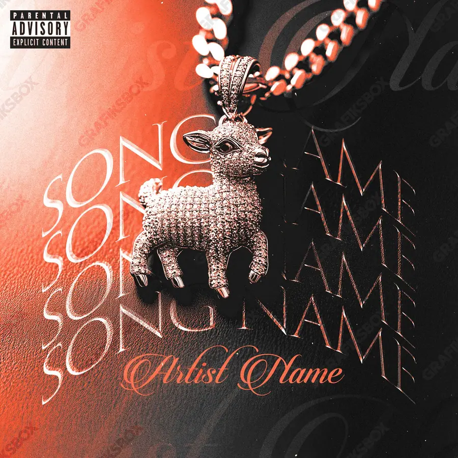 Portada de álbum prediseñada «Goat Chain» — un encuadre sobre estatus, oro bajo una luz densa, en tonos rojos intensos