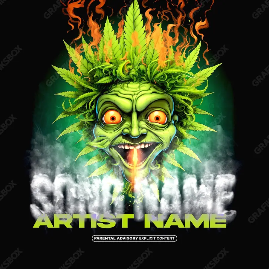 Portada de álbum prediseñada «Mad Weed» — un encuadre que no encaja en una sola categoría, en una gama verde