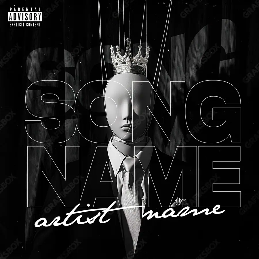 Premade album cover “The Mannequin” — a subject with a character of its own in a black and white palette