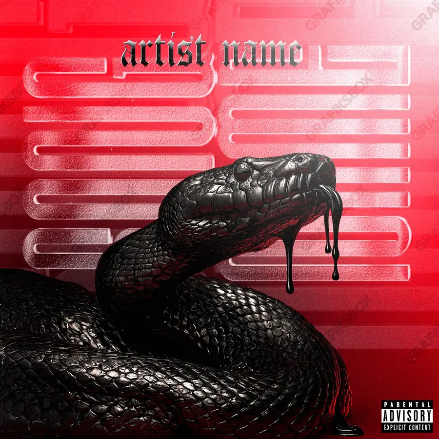 Portada de álbum prediseñada «Oil Snake» — arte oscuro con una atmósfera pesada, en tonos rojos intensos