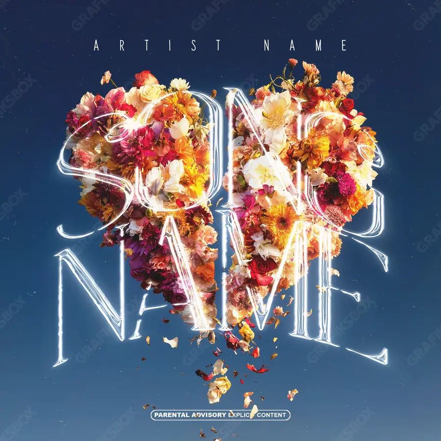 Premade album cover “Flower Fair” — a botanical motif shot close in cool blue tones