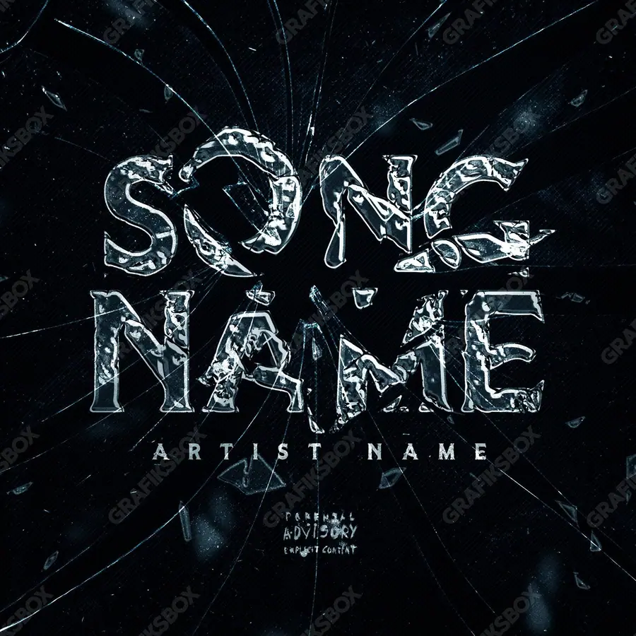 Premade album cover “Shattered” — metallic texture and liquid shine in a black and white palette