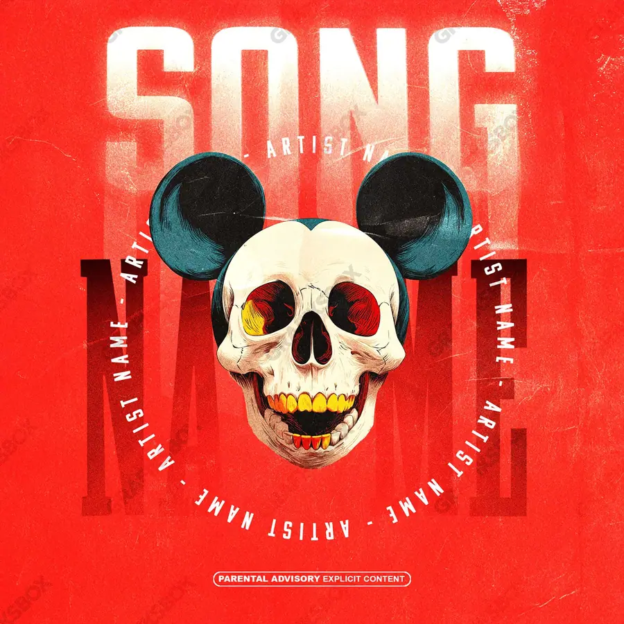 Portada de álbum prediseñada «Bad Mickey» — un encuadre que no encaja en una sola categoría, en una gama roja