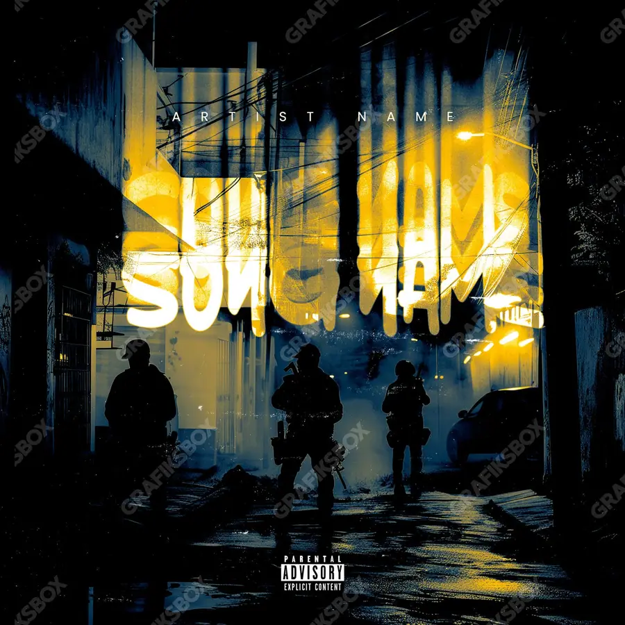 Premade album cover “Surveillance” — an original visual idea with no close match in the catalogue in warm gold tones