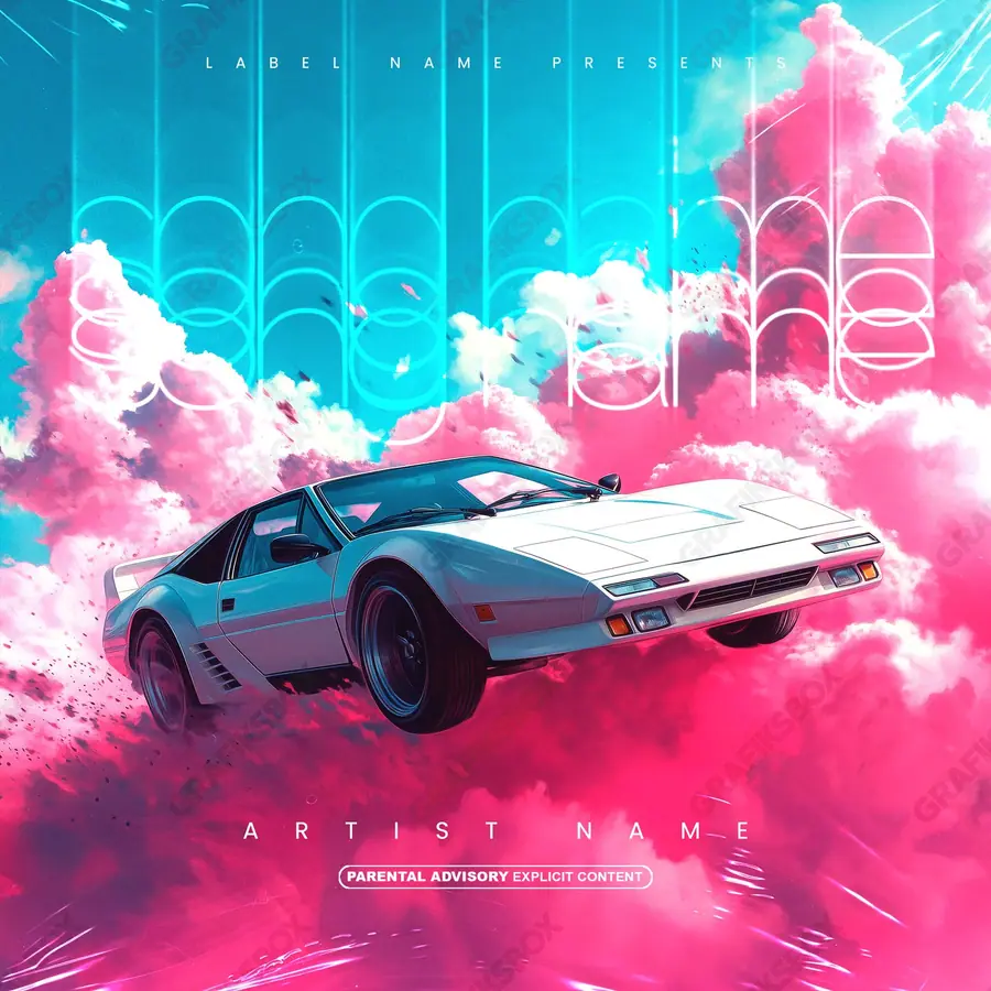 Premade album cover “Testarossa” — a frame that refuses to sit in one category in a blue palette