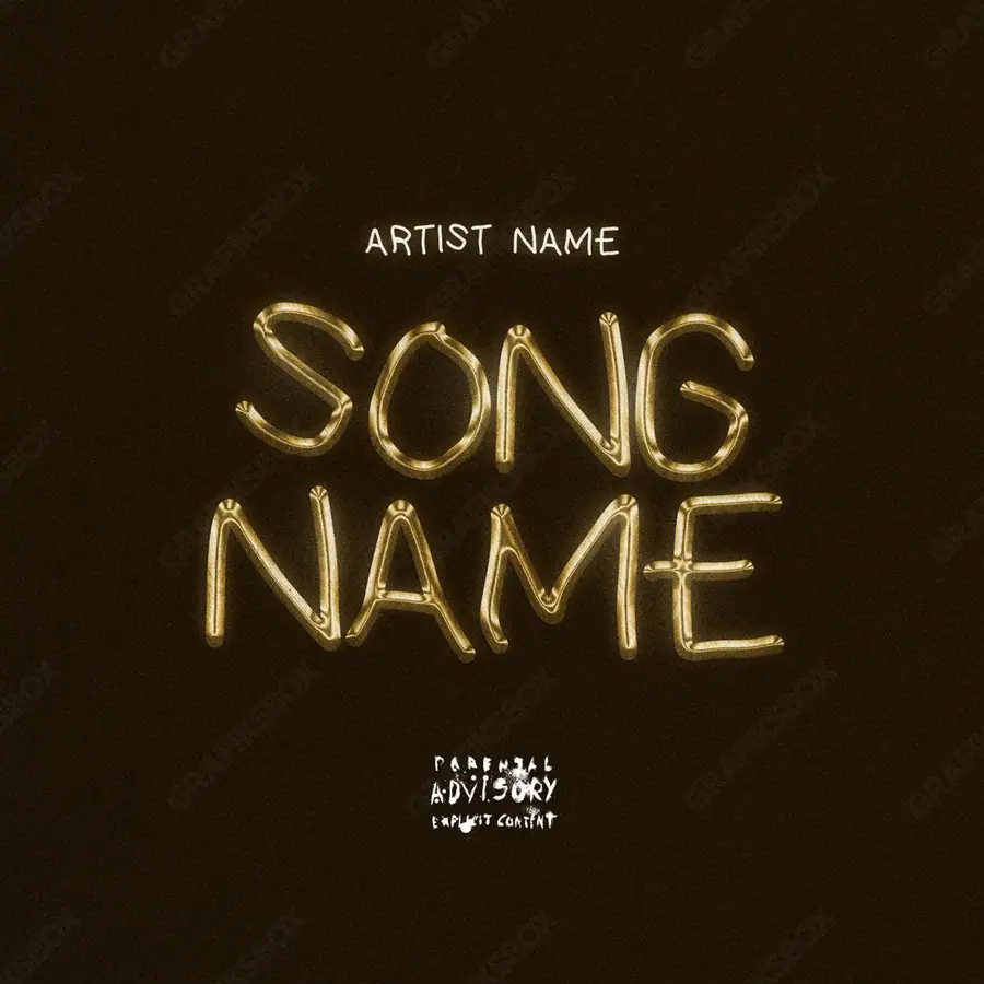 Premade album cover “Liquid Gold” — the props of wealth: gold, cash, shine in a gold palette