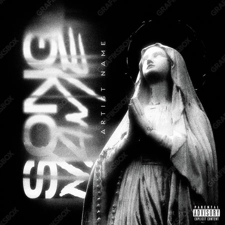 Portada de álbum prediseñada «Pray Me» — un encuadre que no encaja en una sola categoría, en una gama en blanco y negro
