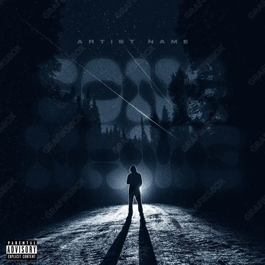 Portada de álbum prediseñada «Mist Man» — un protagonista de frente y casi ningún adorno, en tonos azules fríos