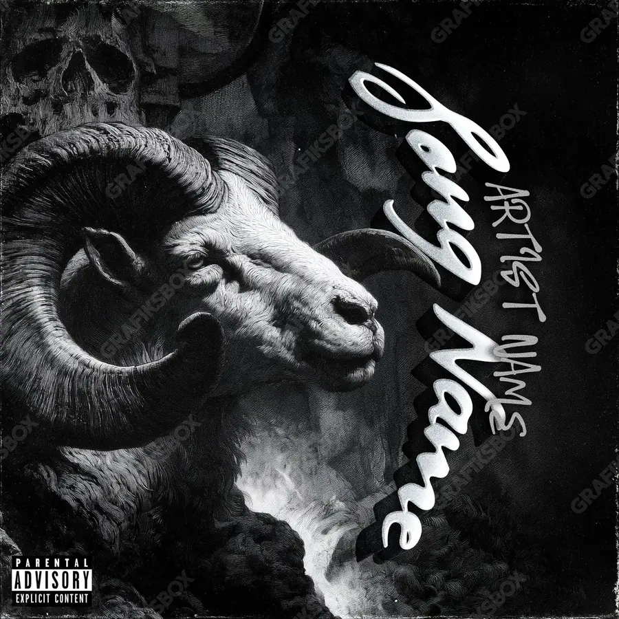 Premade album cover “The Night Goat” — a night scene with deep shadow in a monochrome palette