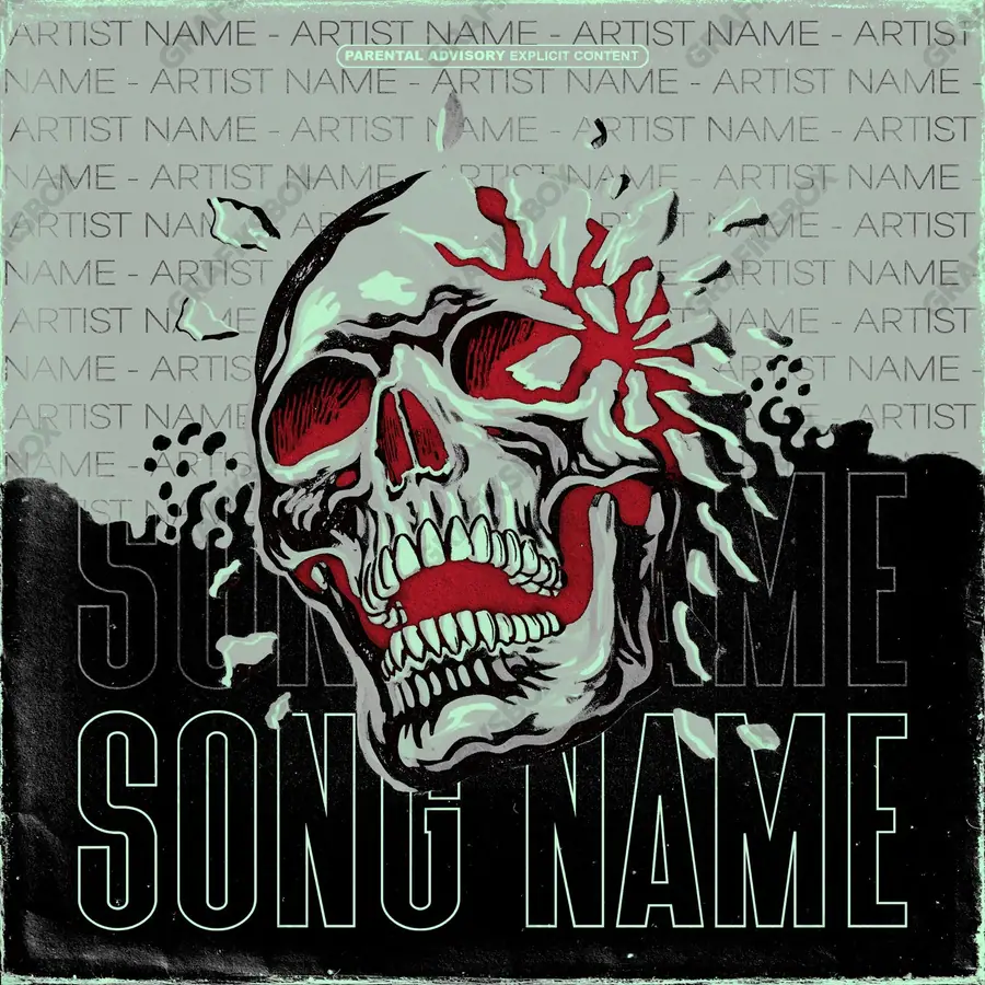 Premade album cover “Stiff Skull” — harsh imagery in a low-key frame in a black and white palette