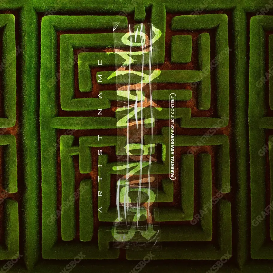 Portada de álbum prediseñada «Labyrinth» — un encuadre que no encaja en una sola categoría, en una gama verde