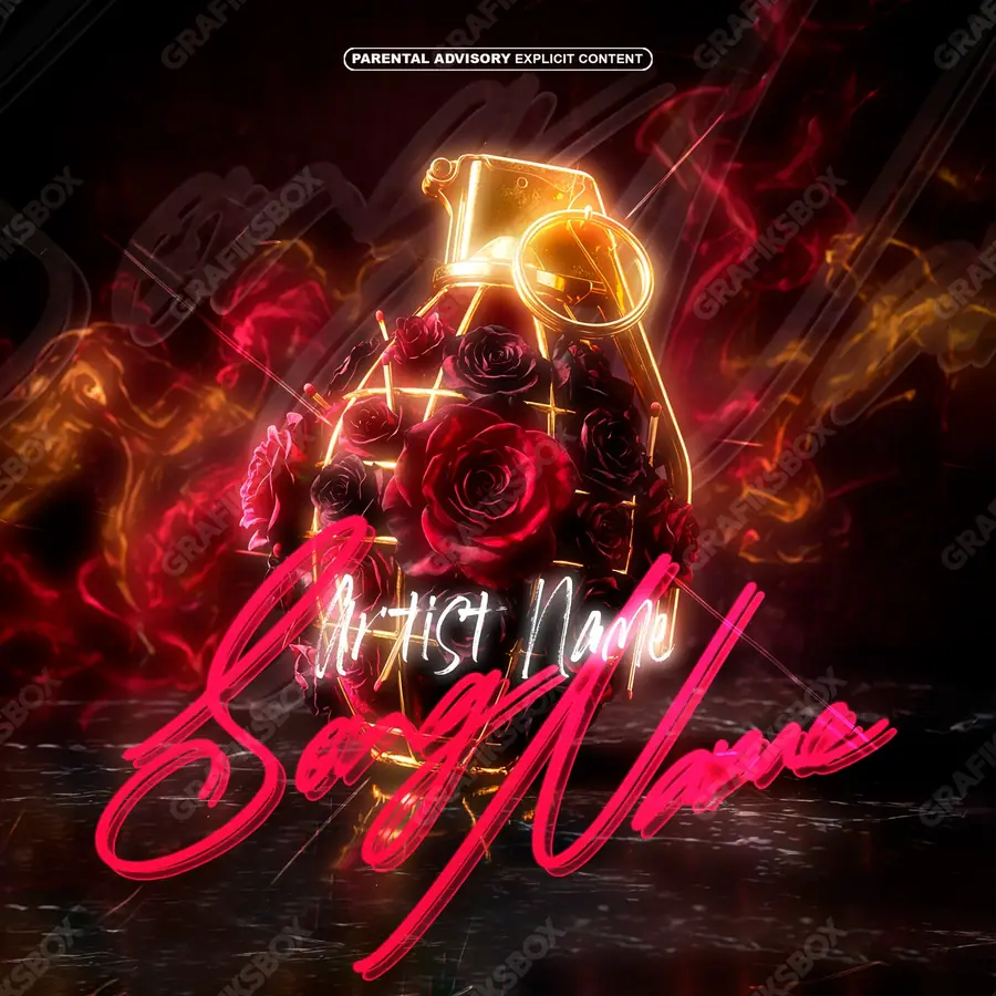 Premade album cover “Rose Detonator” — a floral composition under delicate light in a red palette