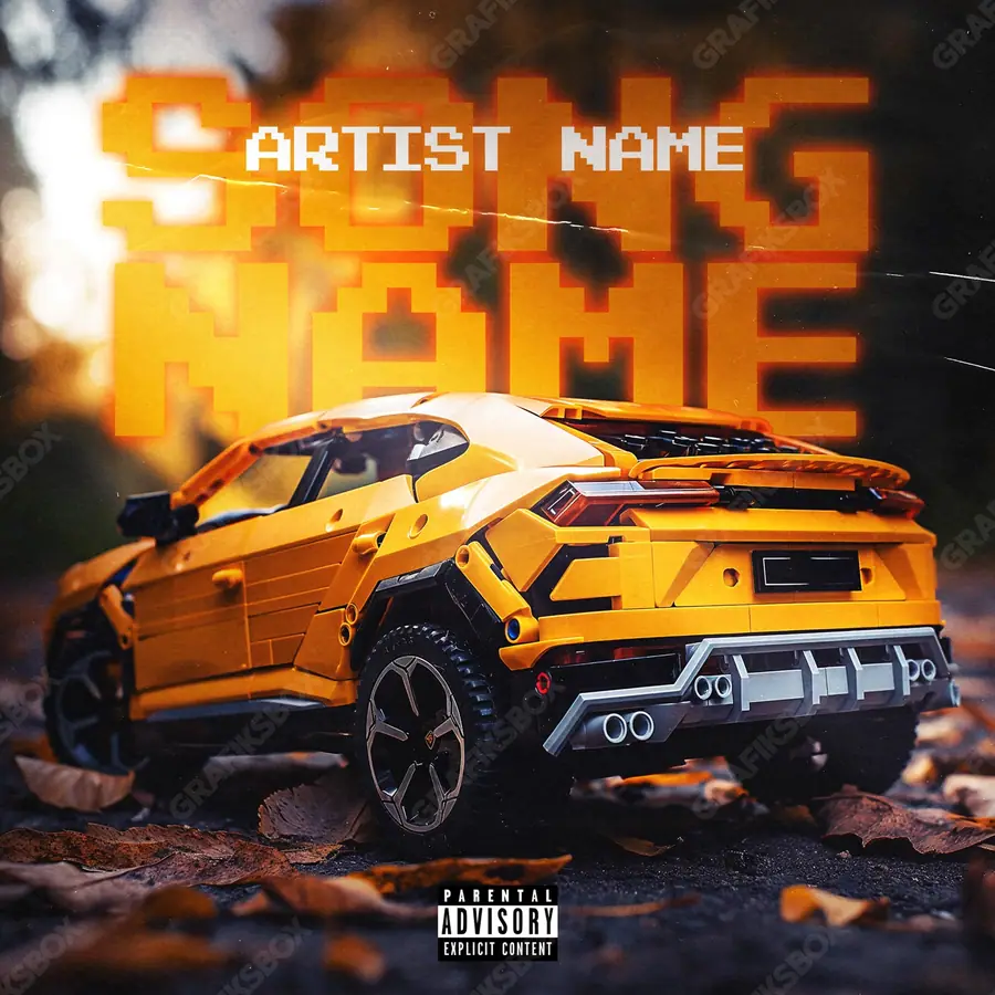 Premade album cover “Lego Lambo” — a frame that refuses to sit in one category in an orange palette