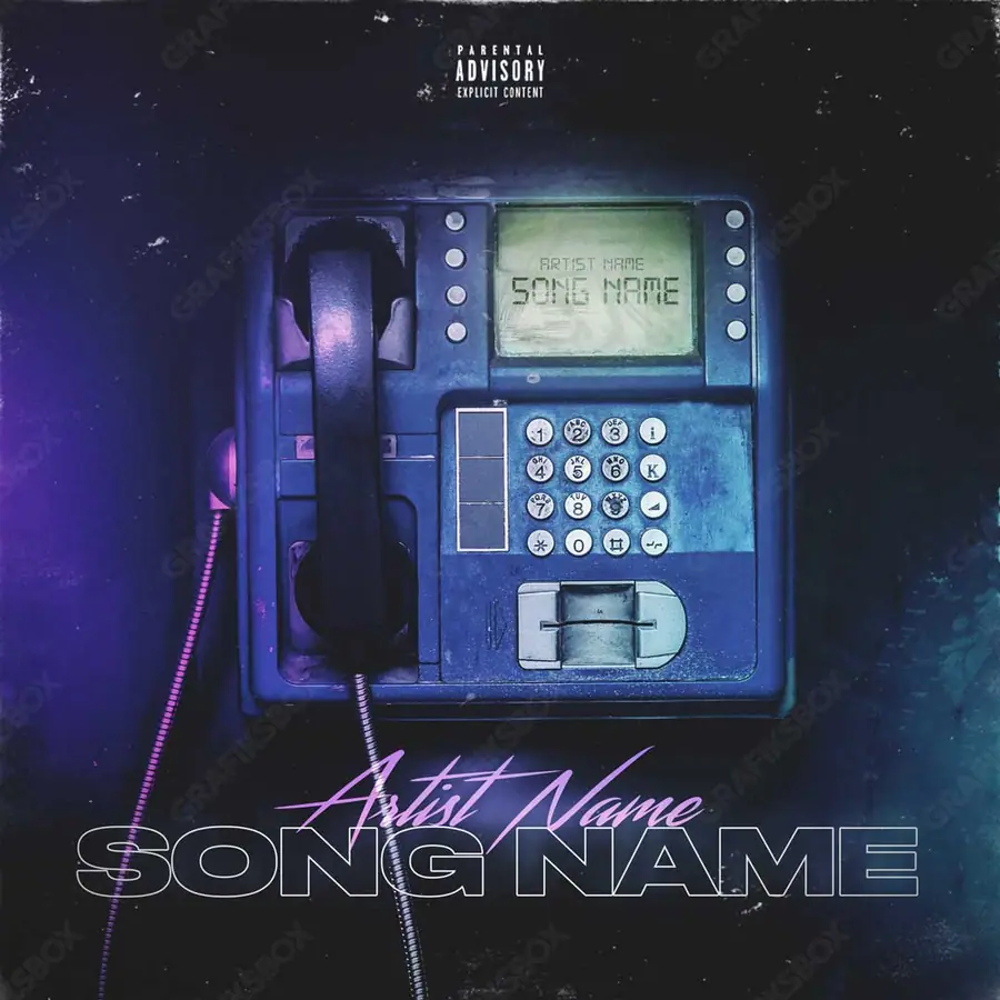 Premade album cover “Neon Phone Booth” — neon lighting and coloured highlights in a blue palette