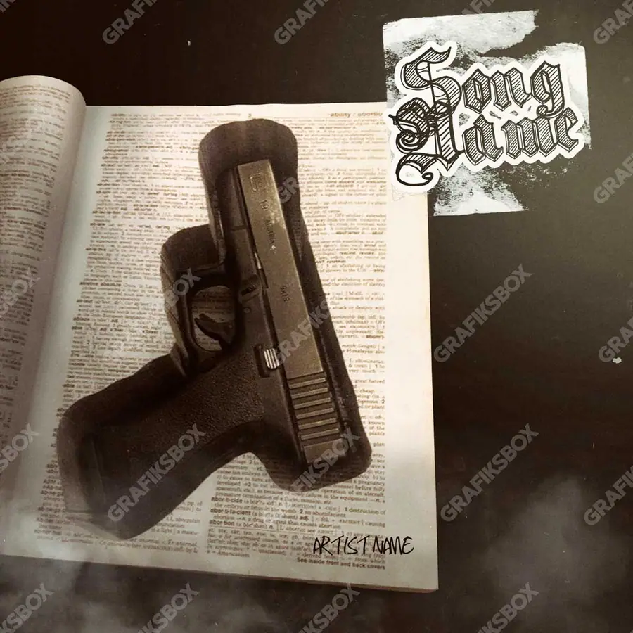 Обложка для трека в мрачной эстетике «Gun Book» — тёмный арт с жёсткими образами, в оранжевых тонах