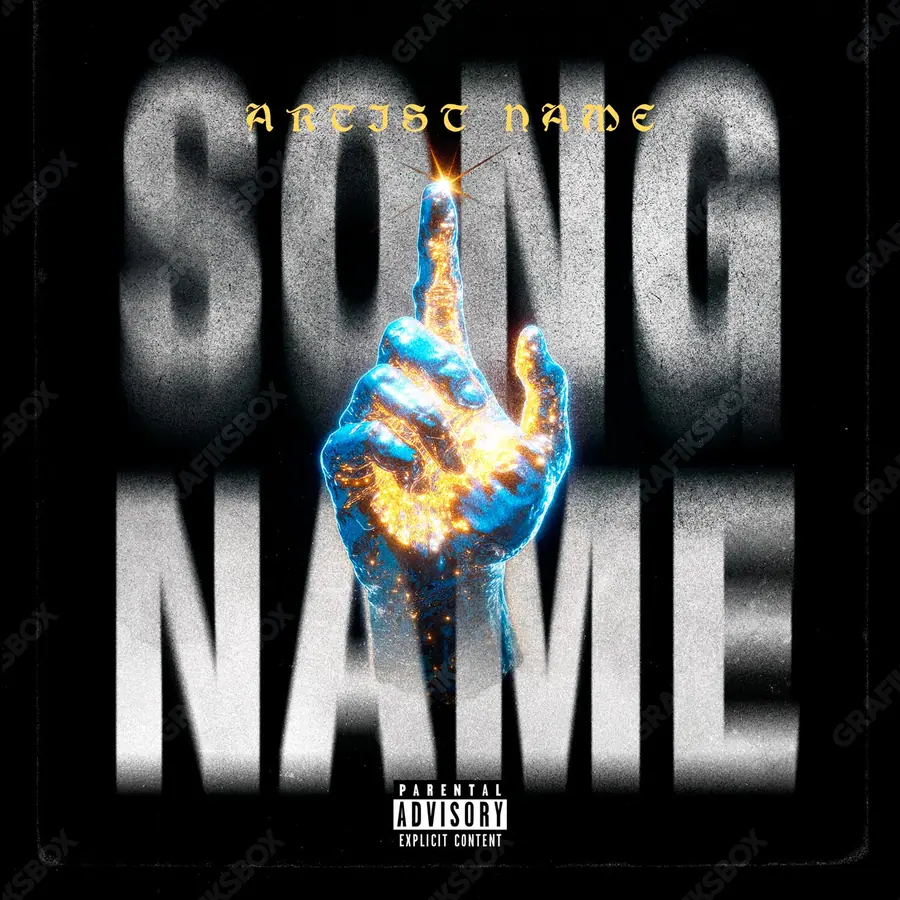 Premade album cover “Golden Power” — expensive texture — metal, stones, gloss in warm gold tones