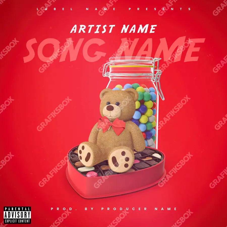 Portada de álbum prediseñada «Teddy» — un encuadre que no encaja en una sola categoría, en tonos rojos intensos