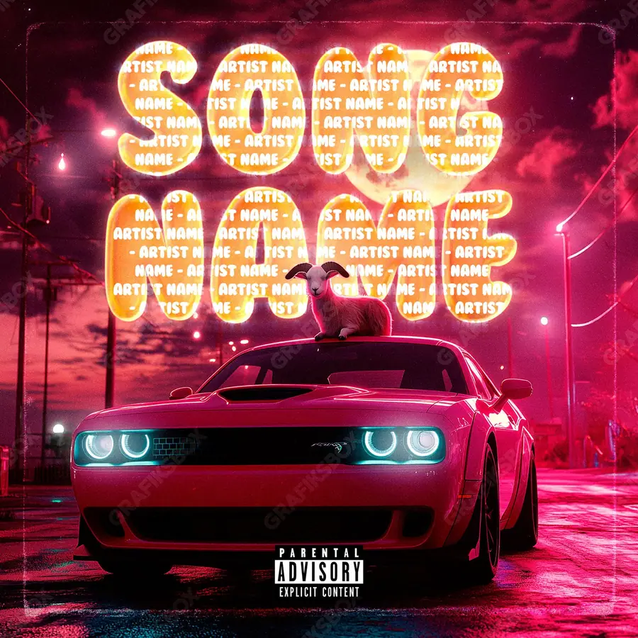 Portada de álbum prediseñada «Dodge Goat» — un encuadre que no encaja en una sola categoría, en una gama roja