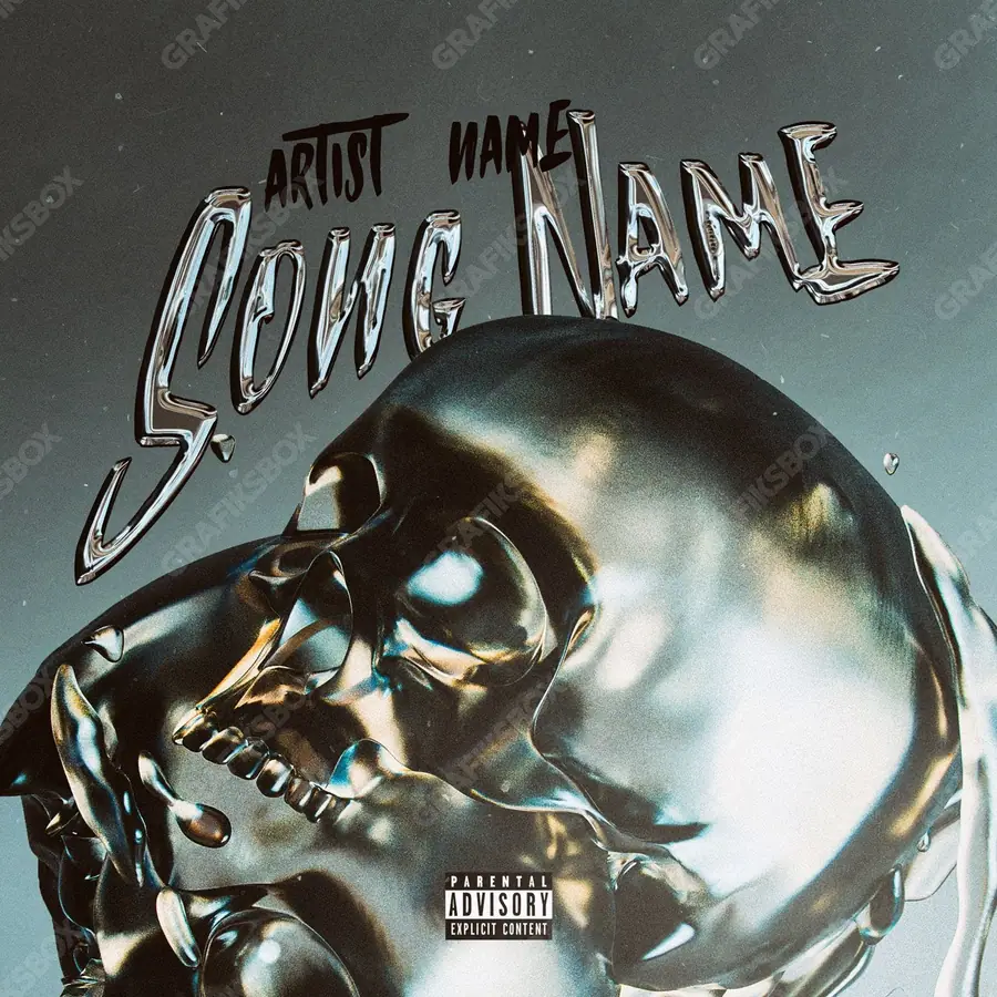 Portada de álbum prediseñada «Chrom Skull» — arte oscuro con una atmósfera pesada, en una gama en blanco y negro