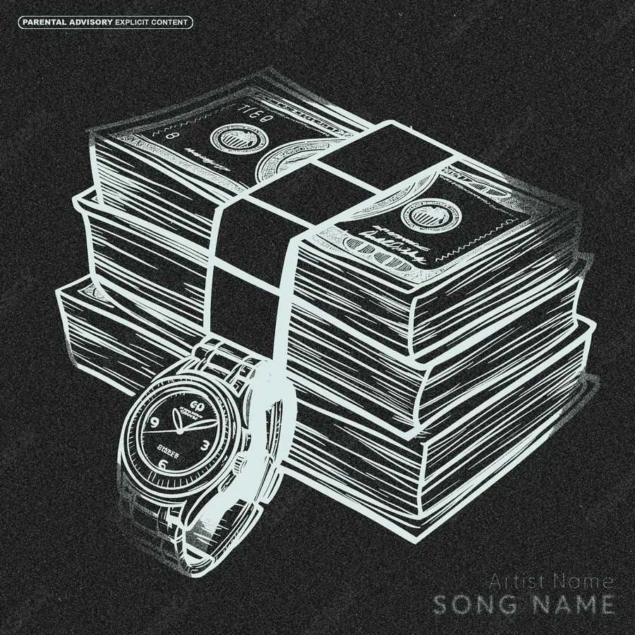 Premade album cover “Gratification” — an original visual idea with no close match in the catalogue in a black and white palette