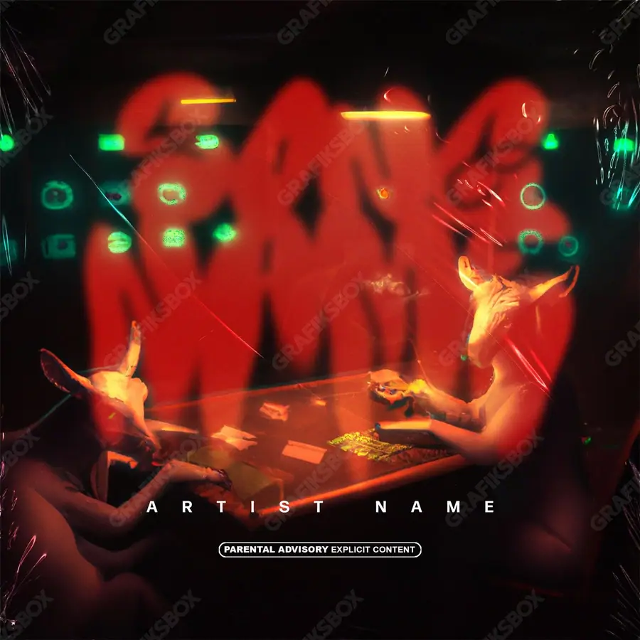 Portada de álbum prediseñada «Goat Game» — una idea visual original sin equivalente cercano en el catálogo, en una gama roja