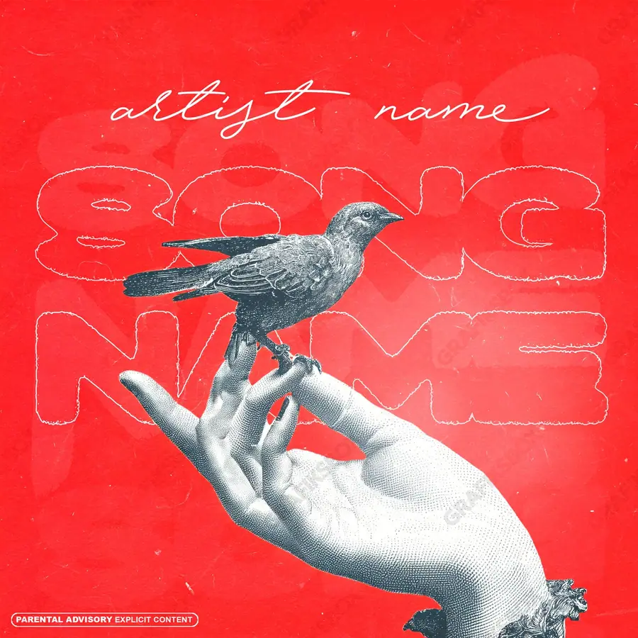 Premade album cover “Naif” — an original visual idea with no close match in the catalogue in a red palette
