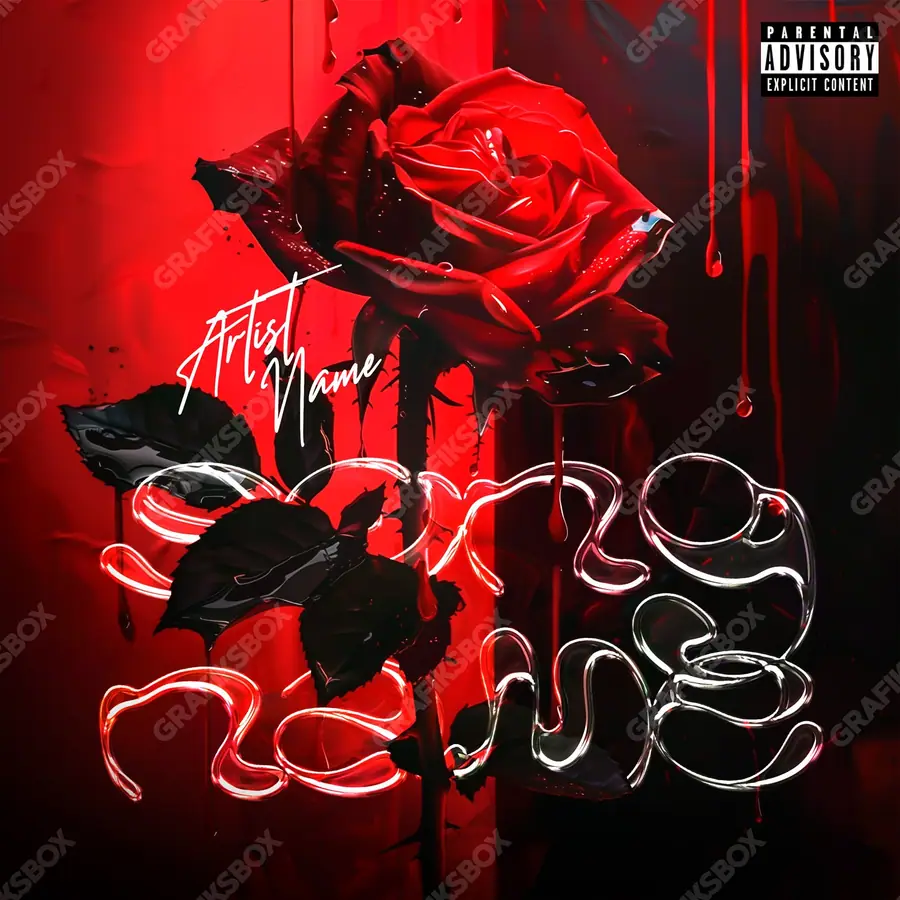 Portada de álbum prediseñada «Divorced» — un encuadre que no encaja en una sola categoría, en tonos rojos intensos