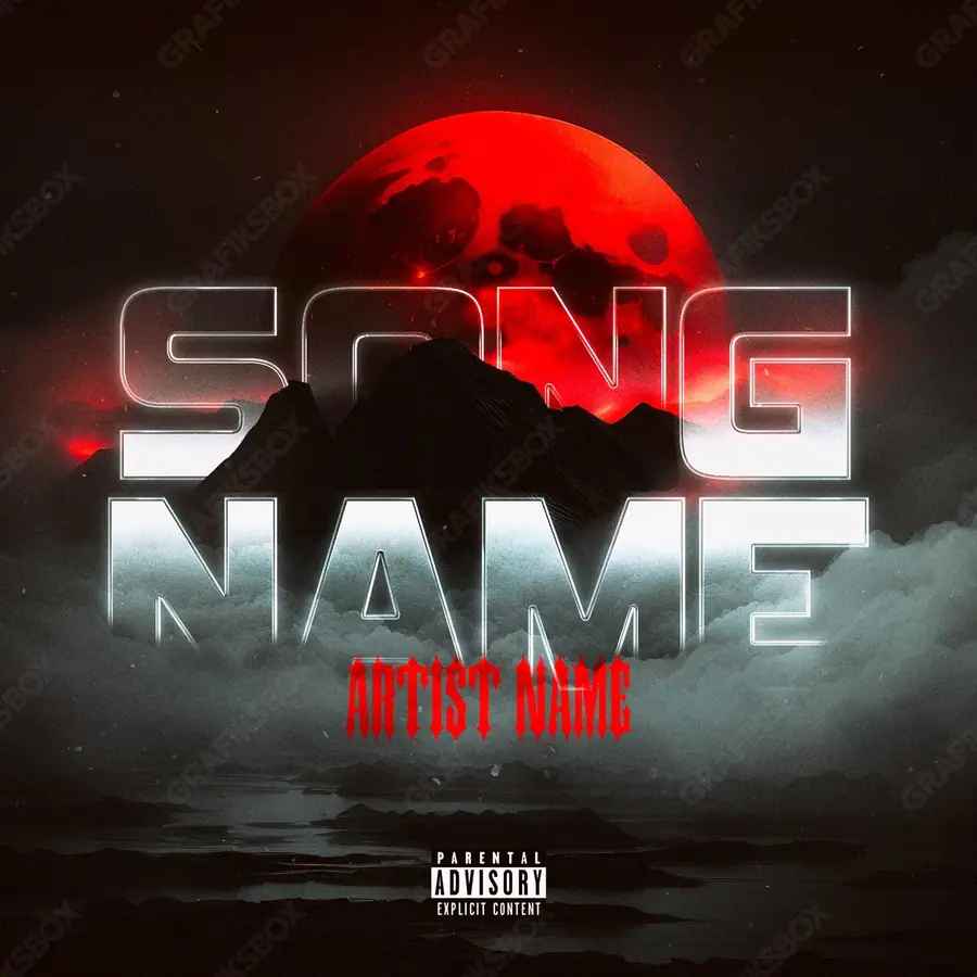 Premade album cover “Red Moon” — a landscape with a wide, open horizon in deep red tones