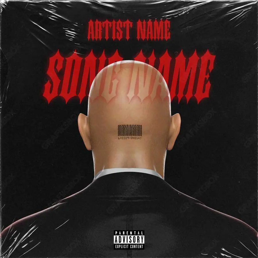 Portada de álbum prediseñada «Htiman» — una idea visual original sin equivalente cercano en el catálogo, en una gama roja