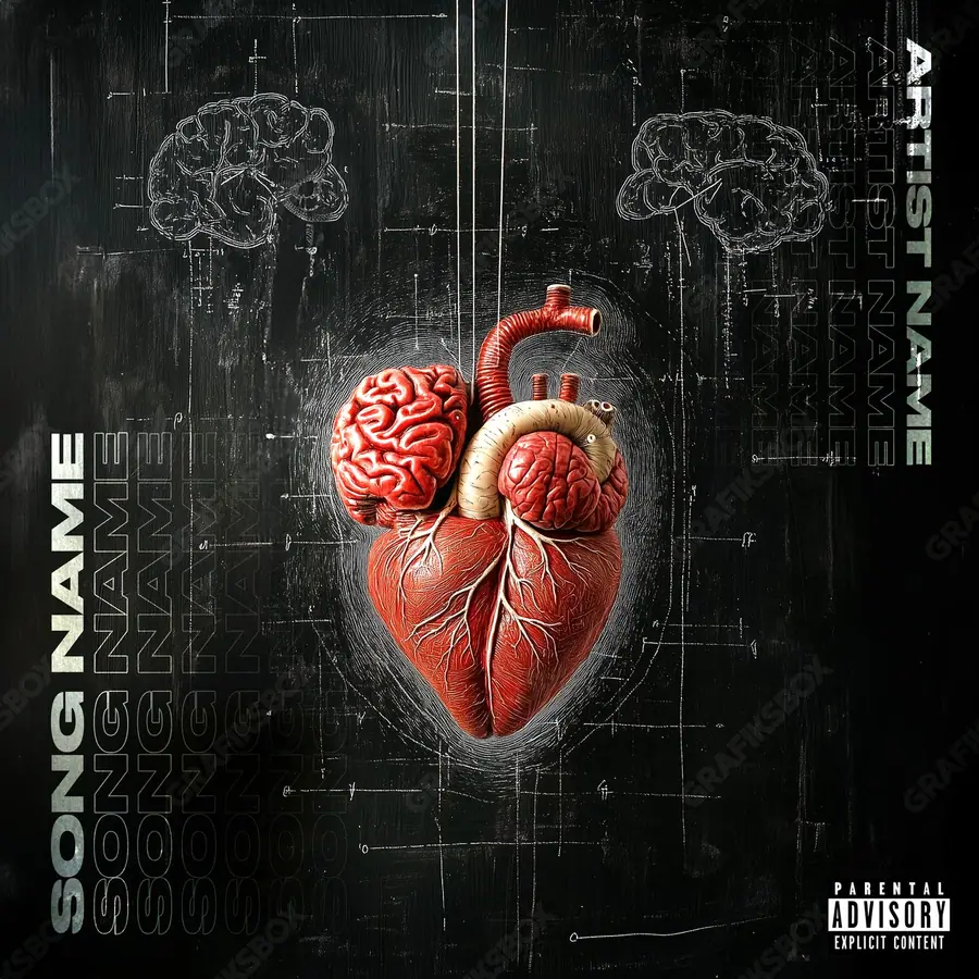 Premade album cover “Education” — a frame that refuses to sit in one category in deep red tones