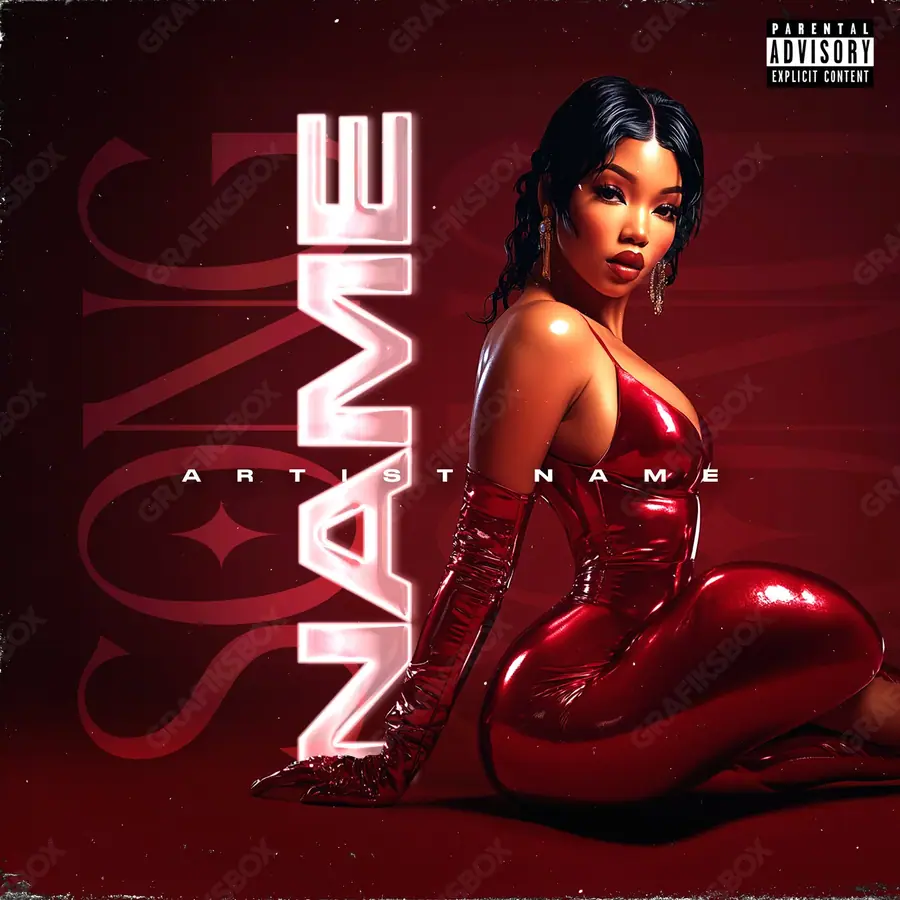 Portada de álbum prediseñada «Red Latex» — un encuadre que no encaja en una sola categoría, en una gama roja
