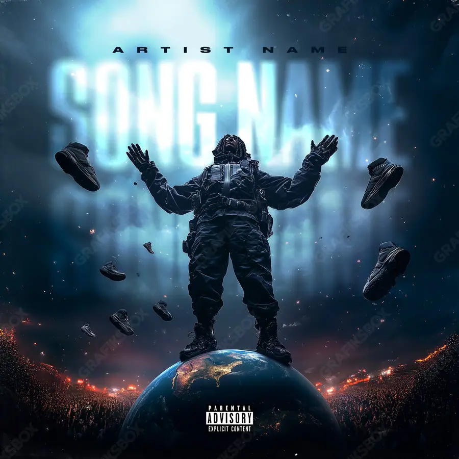 Premade album cover “Global Power” — a subject with a character of its own in cool blue tones