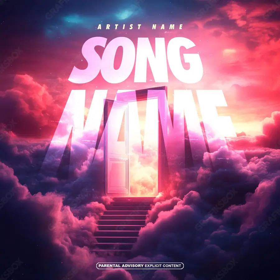 Premade album cover “Clouds Up” — a calm natural scene with room to breathe in deep red tones