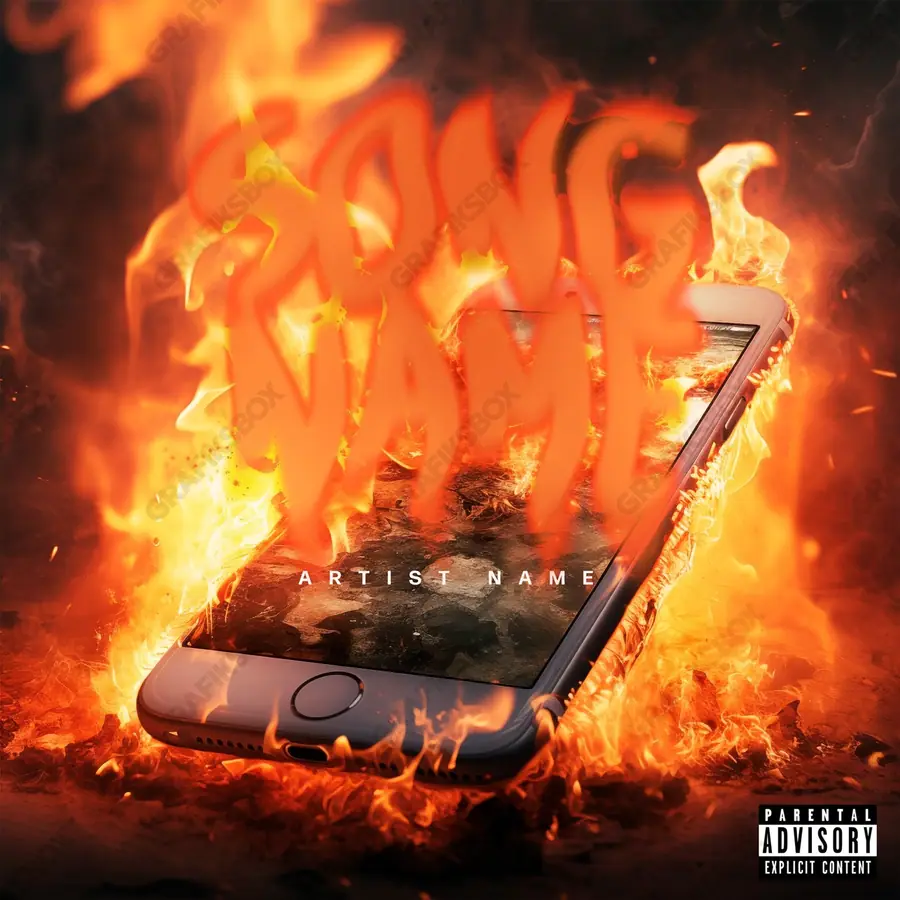Premade album cover “Fire Device” — flame as the only source of light in orange shades