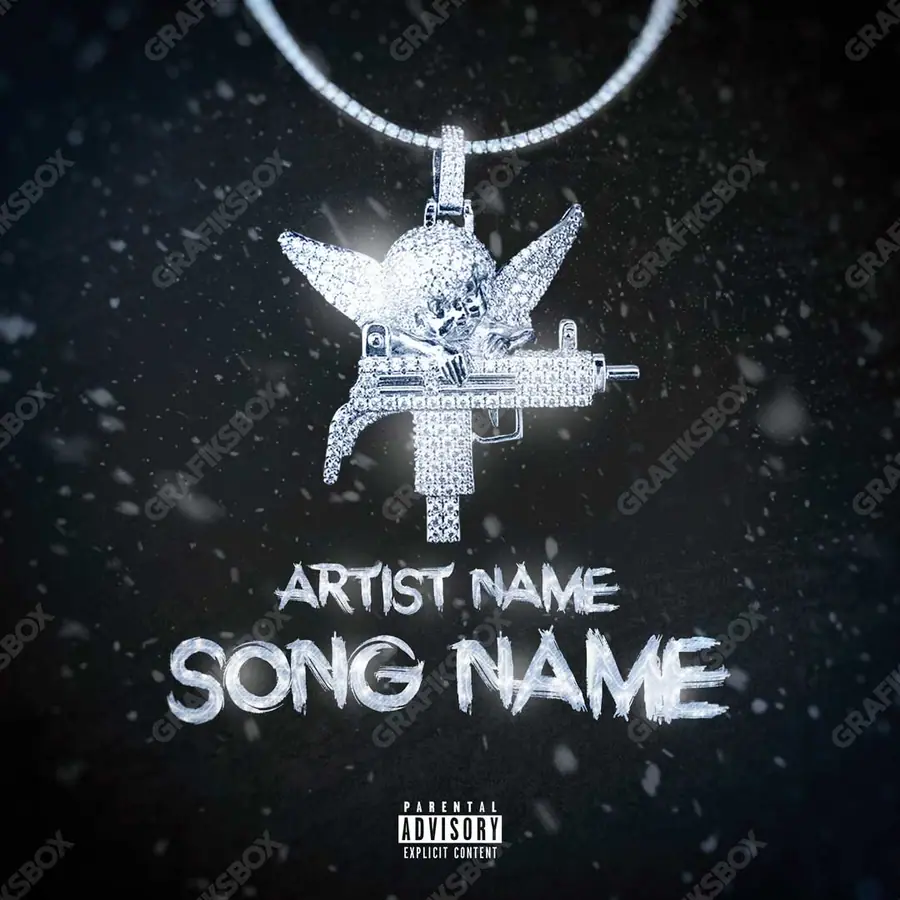 Premade album cover “Freeze Diamond” — the props of wealth: gold, cash, shine in a monochrome palette