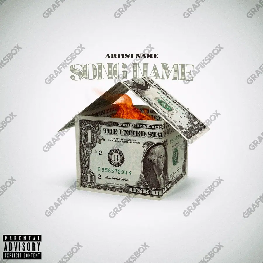 Portada de álbum prediseñada «House Money» — un encuadre urbano de textura densa, en una paleta monocroma
