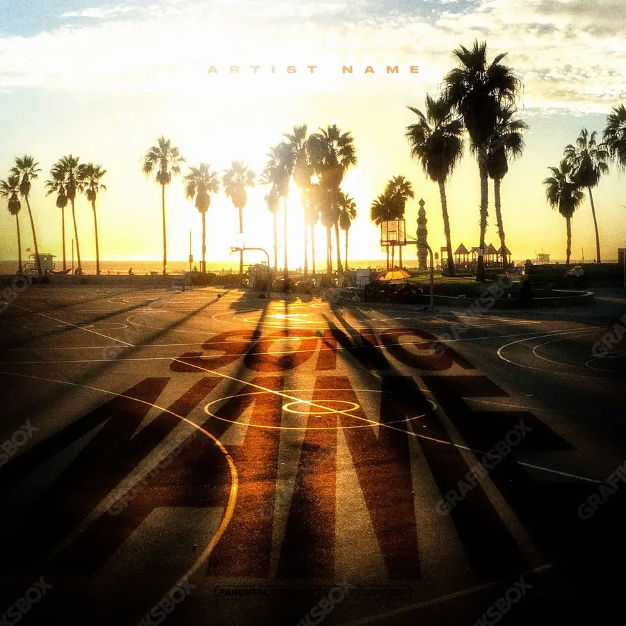 Premade album cover “Cali Sun” — nature in frame: sky, water and air in orange shades