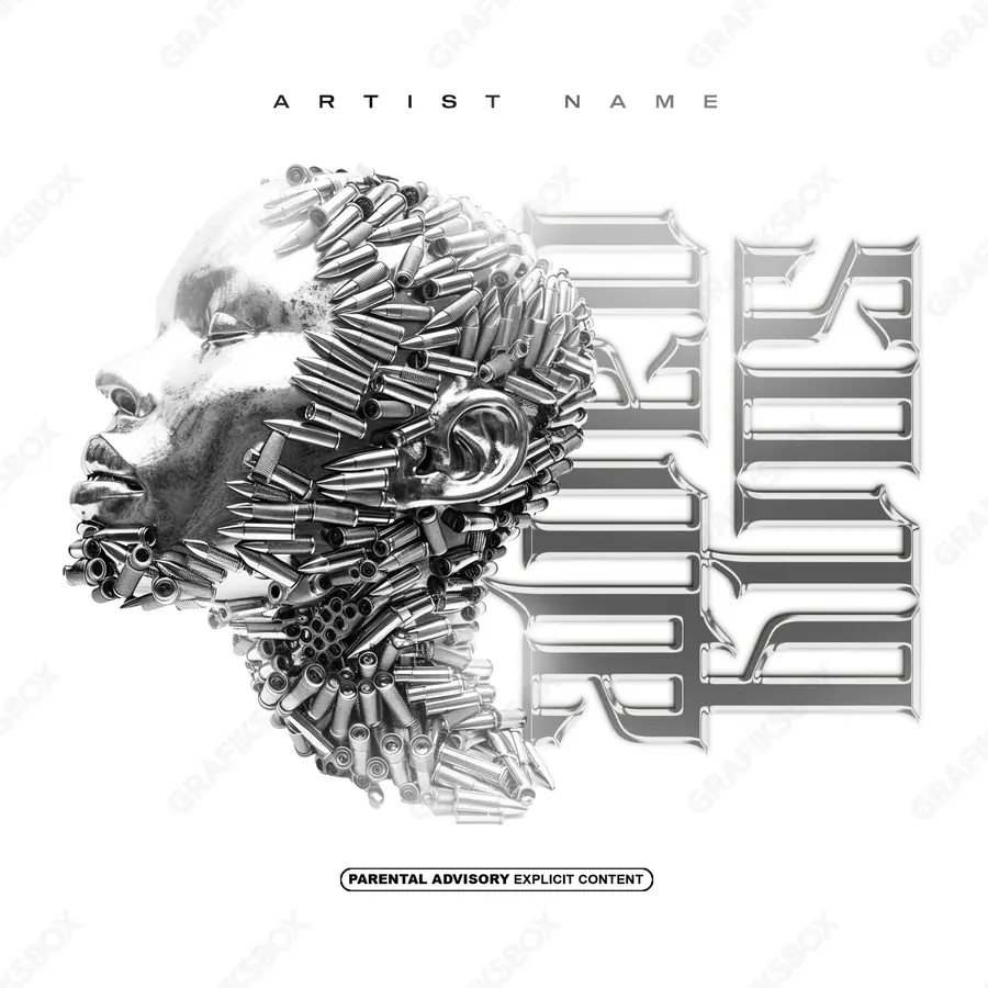 Premade album cover “Battler” — an original visual idea with no close match in the catalogue in a black and white palette