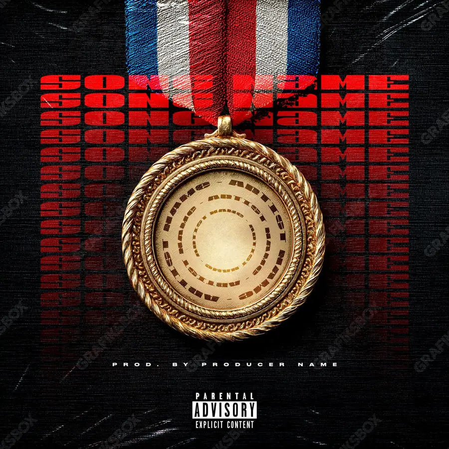 Portada de álbum prediseñada «Olympic» — una idea visual original sin equivalente cercano en el catálogo, en tonos rojos intensos