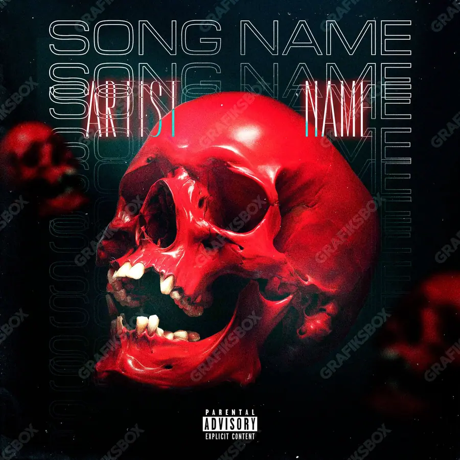 Portada de álbum prediseñada «Red Remains» — una idea visual original sin equivalente cercano en el catálogo, en una gama roja