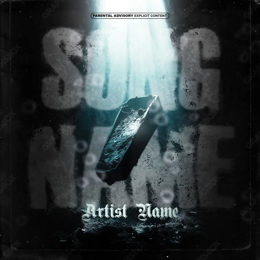 Premade album cover “Sunk Coffin” — an original visual idea with no close match in the catalogue in a monochrome palette